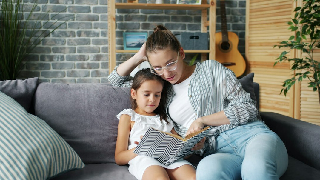 family reading books together